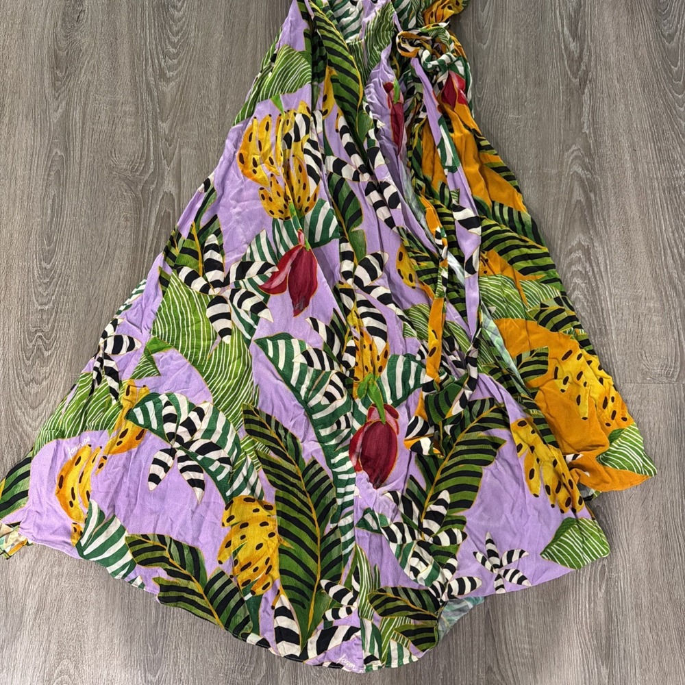 Farm Rio Mixed Striped Bananas Maxi Wrap Dress, Size S - Picture 3 of 12